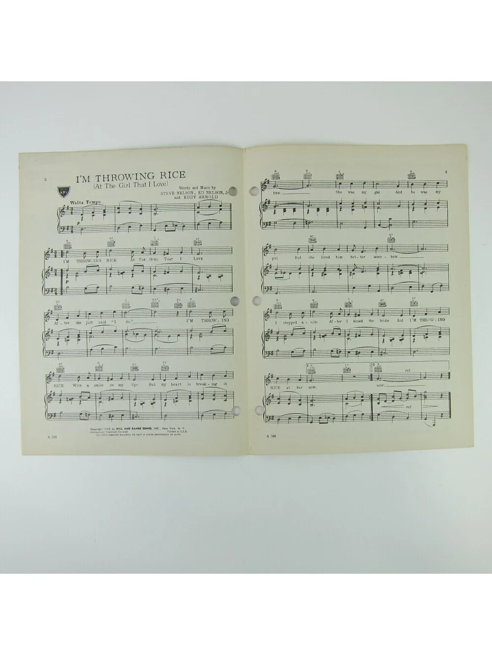 Sheet Music I'm Throwing Rice Eddy Arnold Country Western Music Vintage 1949
